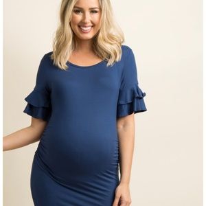 PinkBlush Navy Blue Ruffle Sleeve Maternity Dress